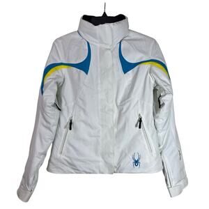 Spyder Ski Jacket Womens Size 4 White Nylon Hooded Tech Pockets Snowboarding